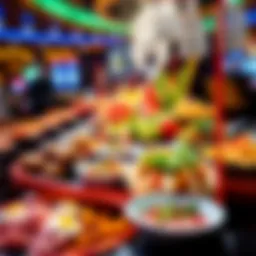 A vibrant display of diverse dishes at the Rio buffet, showcasing global cuisines.