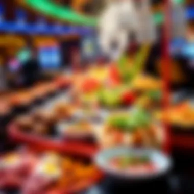 A vibrant display of diverse dishes at the Rio buffet, showcasing global cuisines.