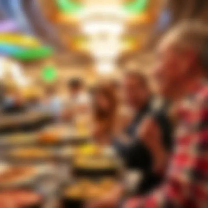 Guests indulging in the buffet experience, relishing their culinary choices.