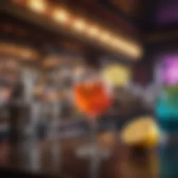 A well-stocked casino bar with an array of colorful cocktails