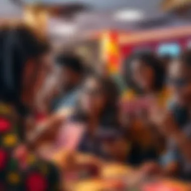 A group of diverse individuals enjoying a game of chance with scratch-off tickets