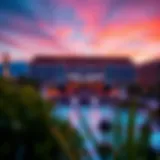 Del Lago Resort and Casino exterior during sunset