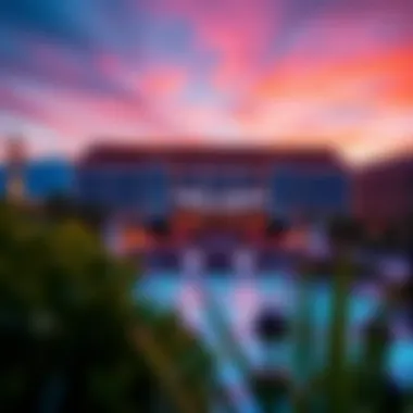 Del Lago Resort and Casino exterior during sunset