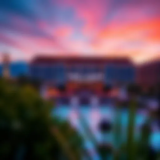 Del Lago Resort and Casino exterior during sunset