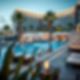 Luxurious poolside lounge area with stylish cabanas