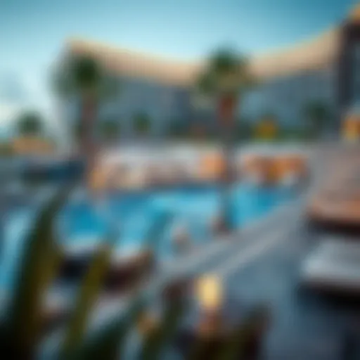 Luxurious poolside lounge area with stylish cabanas