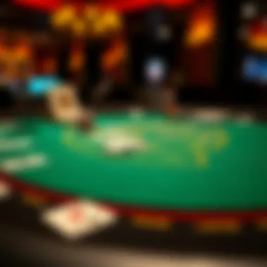 Detailed view of blackjack gameplay Close-up view of a blackjack table with cards