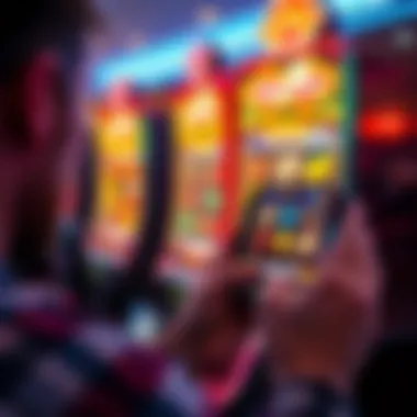 Engaged Mobile Gaming Experience Player enjoying a slot game on an iPhone