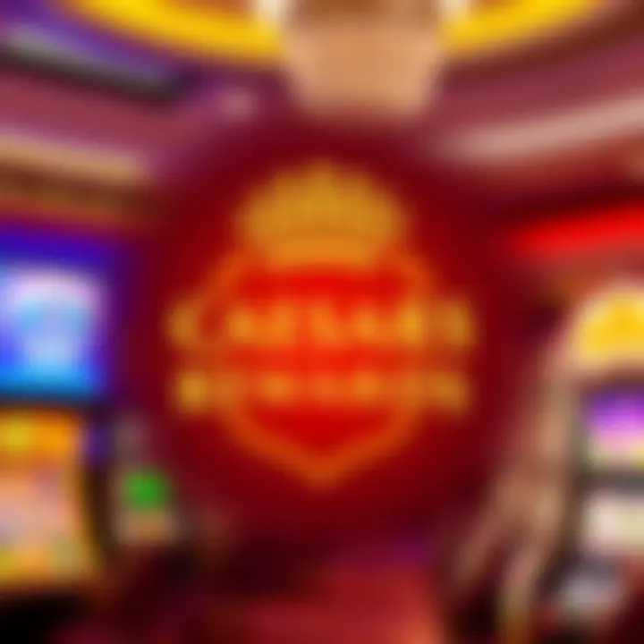 Caesars Rewards Overview Illustration of Caesars Rewards logo with a casino backdrop