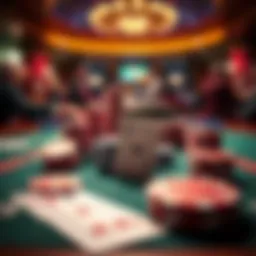 A strategic card game setup with chips and cards