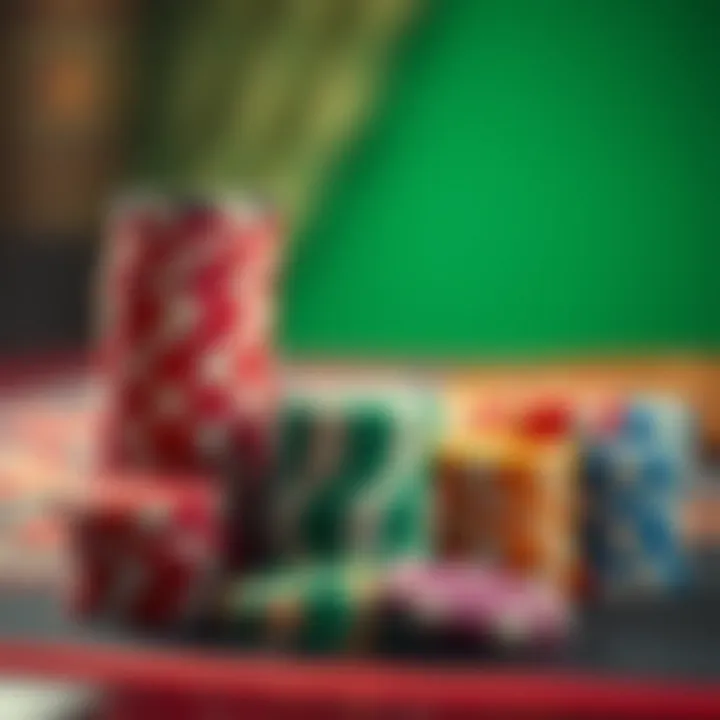 Diverse Casino Chip Collection A detailed view of various casino chips stacked elegantly
