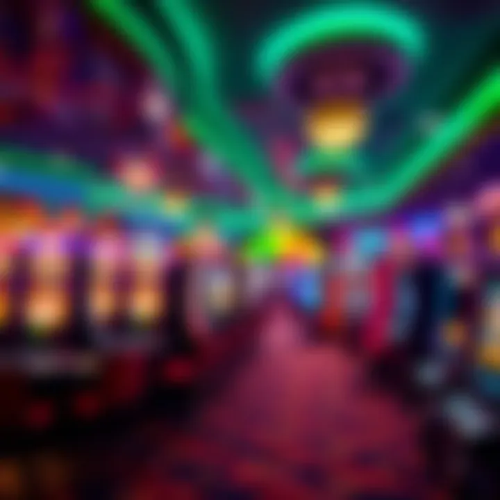 Vibrant Gaming Floor Inside Casino Interior shot of a vibrant gaming floor filled with diverse gaming options.