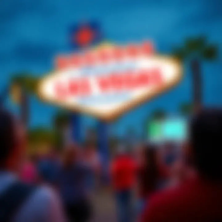 Tourists taking photos in front of the Las Vegas Sign