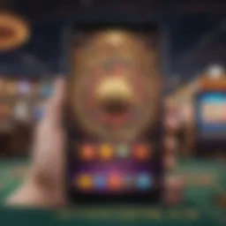 A sleek smartphone displaying a vibrant casino app interface