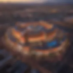 A stunning aerial view of Lotus Casino showcasing its vibrant exterior and surroundings