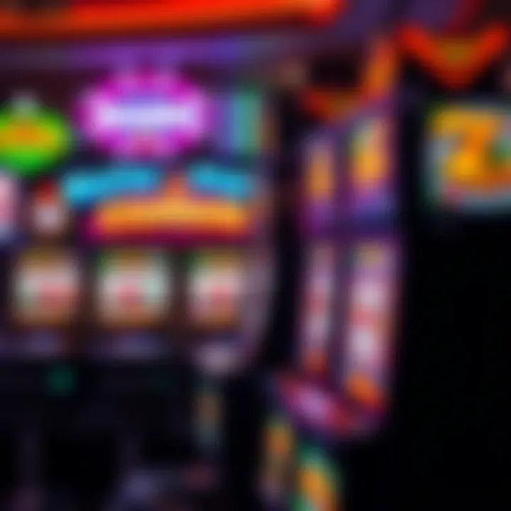 Vibrant slot machine display showcasing various themed games