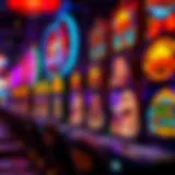 Vibrant slot machine display with colorful lights and unique themes