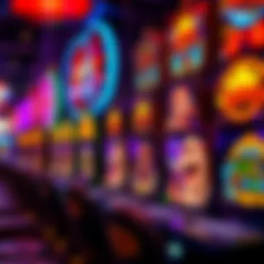 Vibrant Slot Machine Display Vibrant slot machine display with colorful lights and unique themes