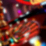 A roulette wheel in motion showing vibrant colors and numbers