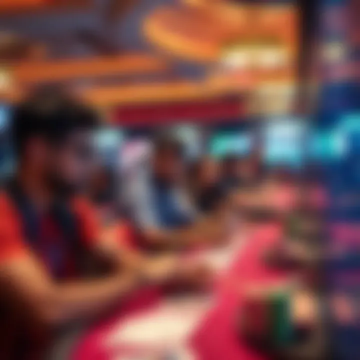 Tourists Engaged in Gaming Fun Group of tourists enjoying various card games at a casino.