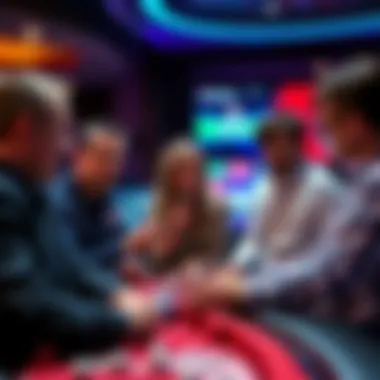 Engaging Discussion on Keno Tactics Group of players discussing Keno strategies