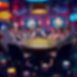 A vibrant illustration showcasing a dynamic poker table surrounded by anime characters engaging in a thrilling game.