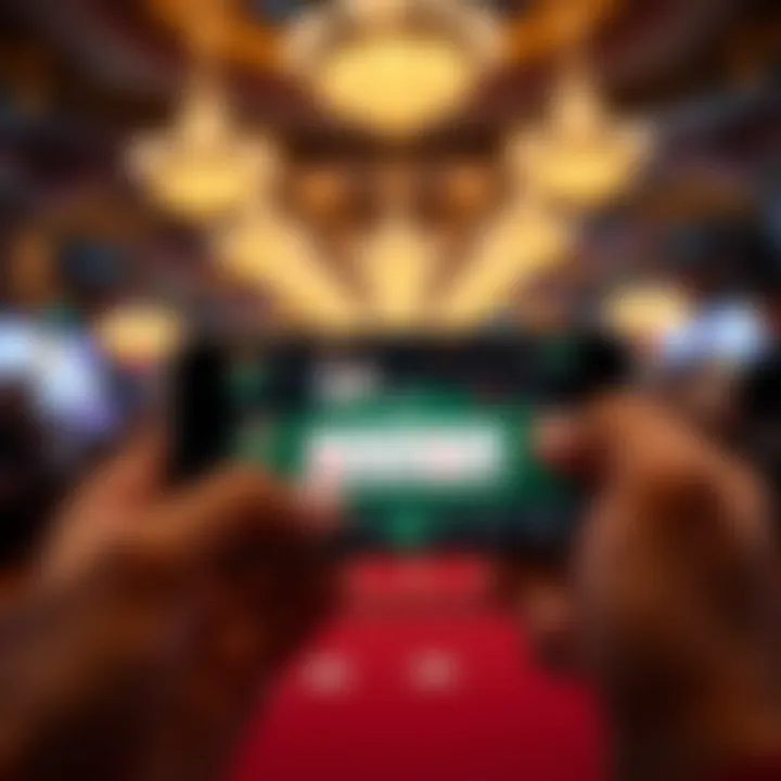 A sleek mobile interface displaying a three card poker app in action