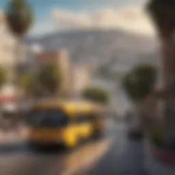 Scenic view of San Francisco with bus in the foreground