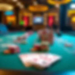 A well-arranged poker table displaying chips and cards