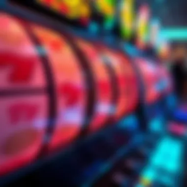 A close-up view showcasing the spinning reels of a penny slot machine during gameplay