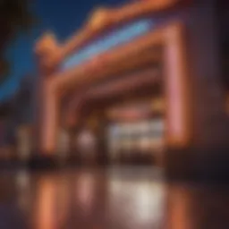 Close-up view of the Mohegan Sun Casino entrance showcasing vibrant lights and signage.