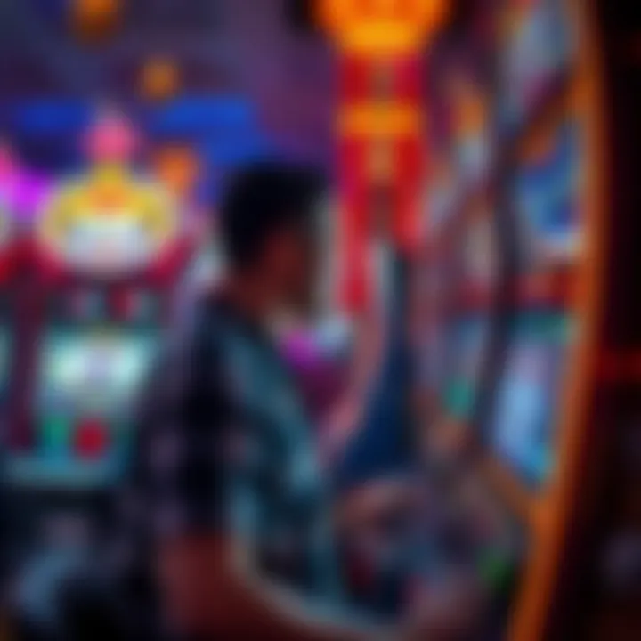 Illustration of a player engaged in a thrilling San Manuel slot machine experience
