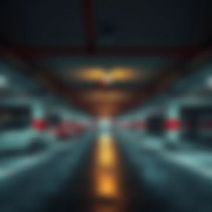 Self-parking garage interior showcasing available spaces