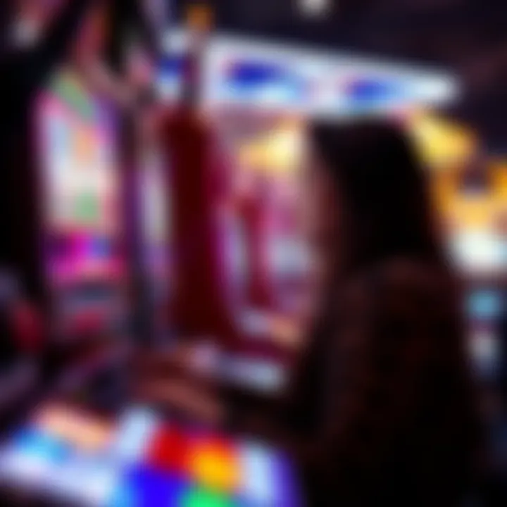 A captivating visual of a player engaged in a moment of suspense while playing a slot machine.