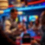 A skilled bartender demonstrating a card trick to an engaged audience