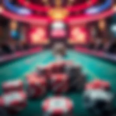 High-Stakes Poker Setup An intricate setup of poker chips arranged for a high-stakes game