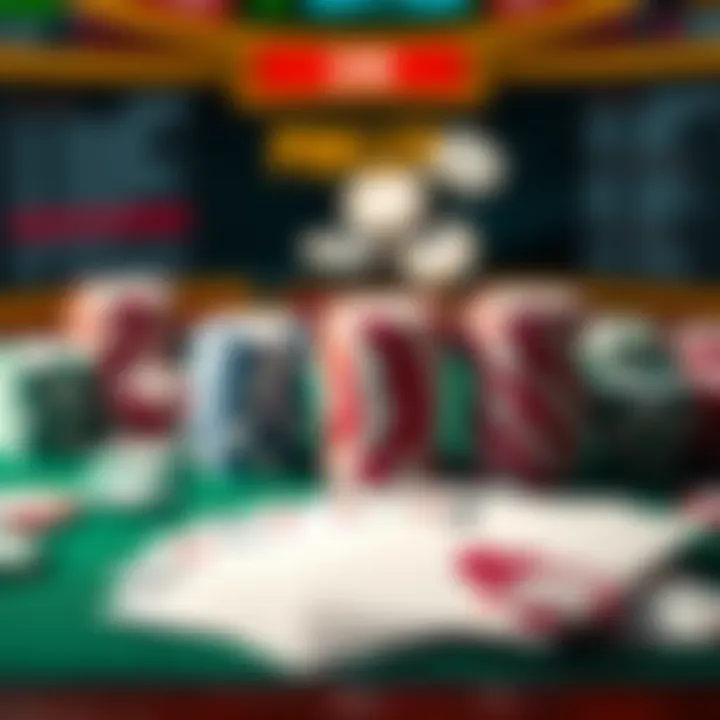 Poker Chips and Cards Setup A variety of poker chips and cards set against a digital poker backdrop.