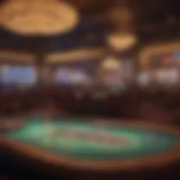 Elegant casino interior showcasing vibrant lights and gaming tables