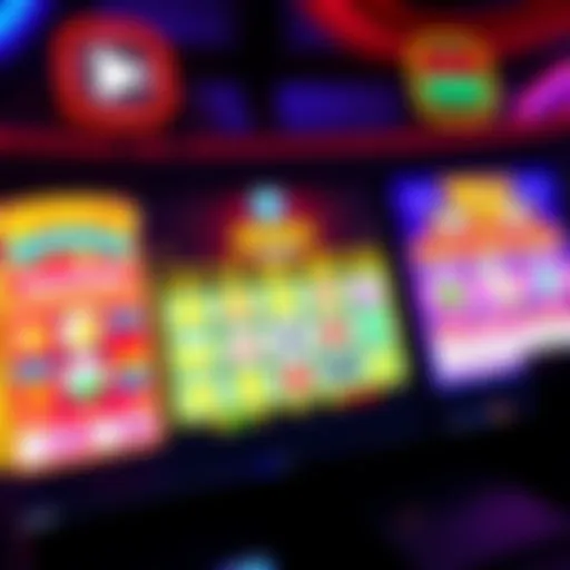 A vibrant video bingo screen displaying multiple cards and colorful graphics